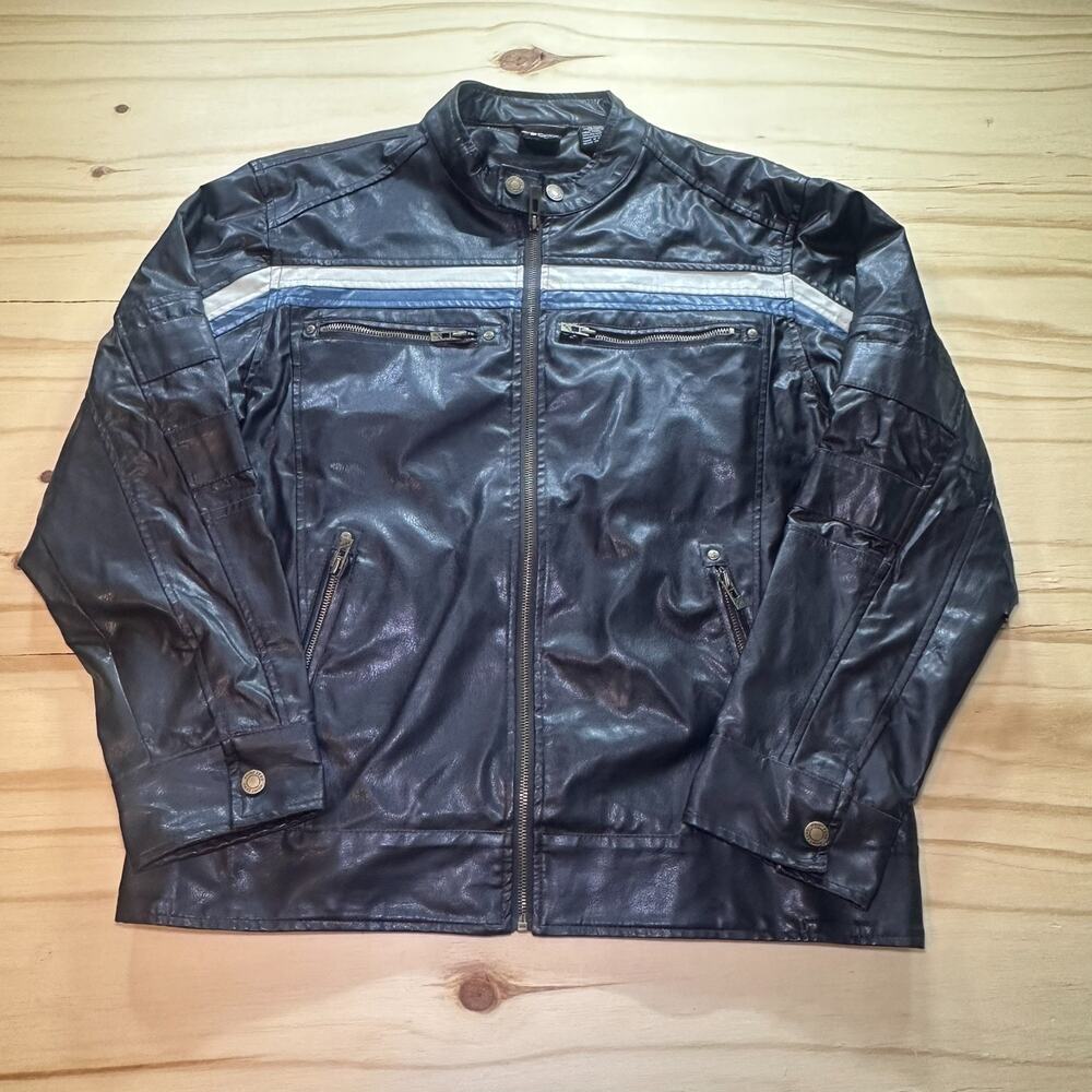 Vintage Point Zero Black Racing Jacket Polyvinyl Leather Mens Large READ!